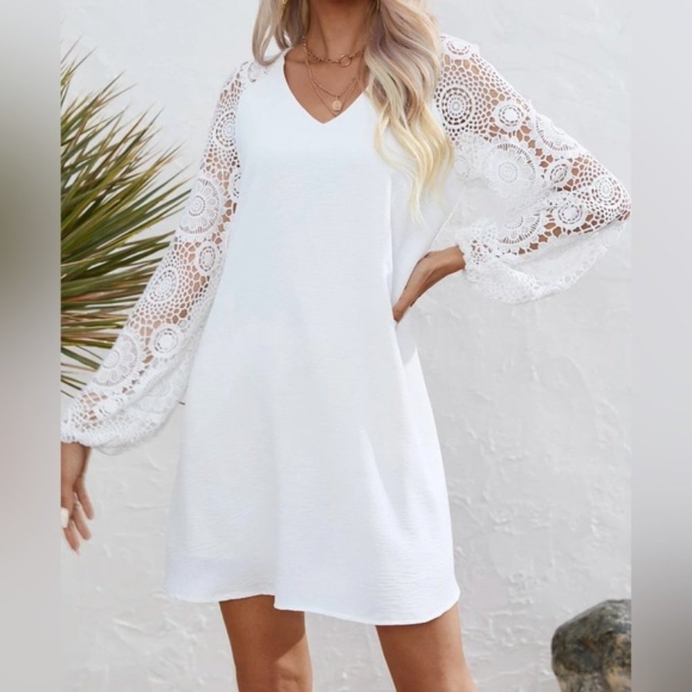 LAST ONE 🔥  Lace  White Lantern  Sleeve Dress